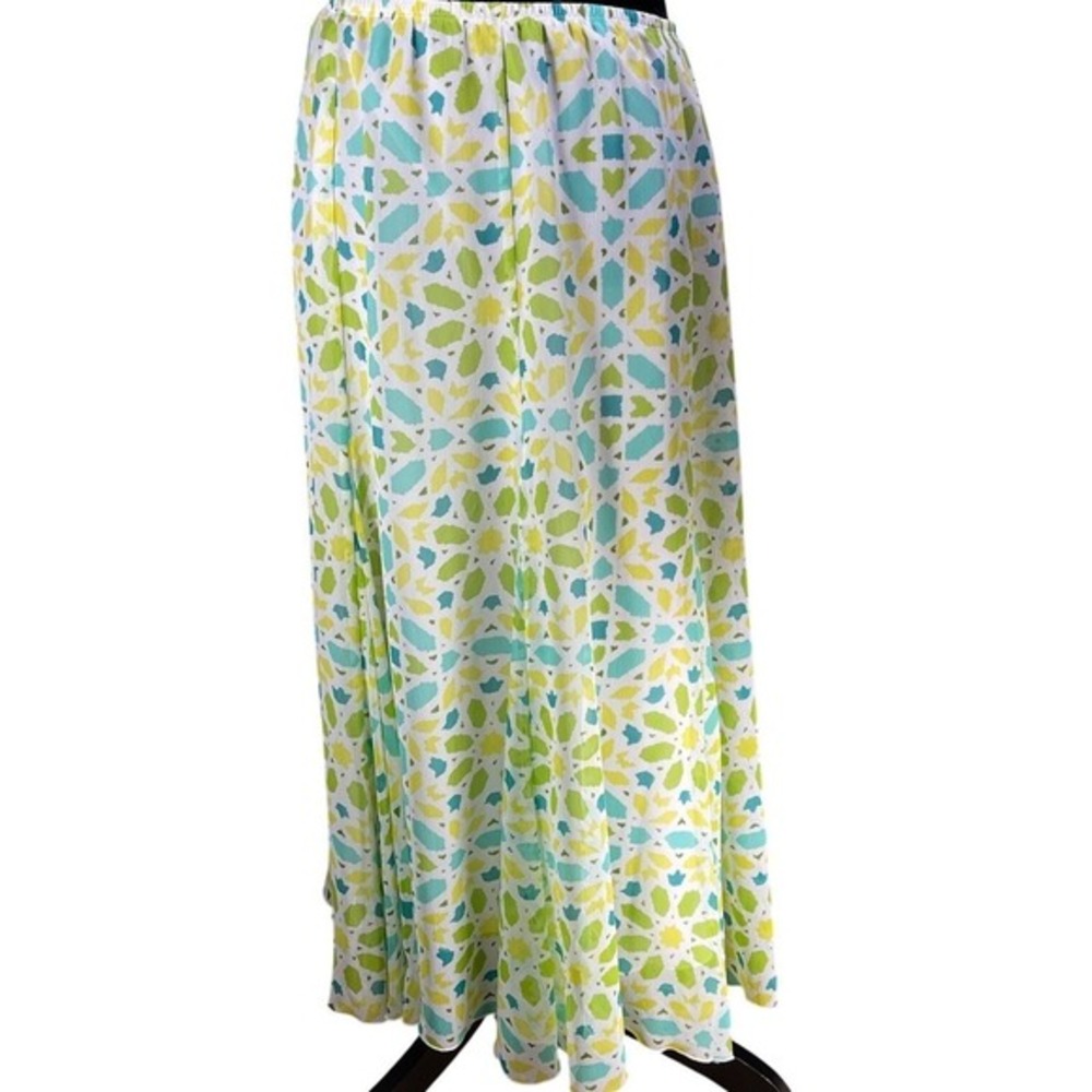 Women Size 8 Maxi Skirt‎ Geometric Print Elastic Waist Lightweight spring